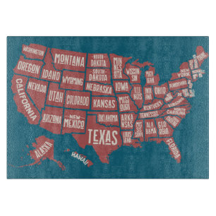 United States Map Typography Cutting Board