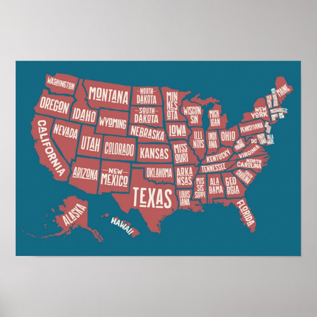 United States Map | Typography Poster (Front)