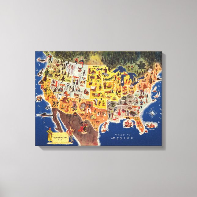 United States Map - Vacation and Play Canvas Print (Front)