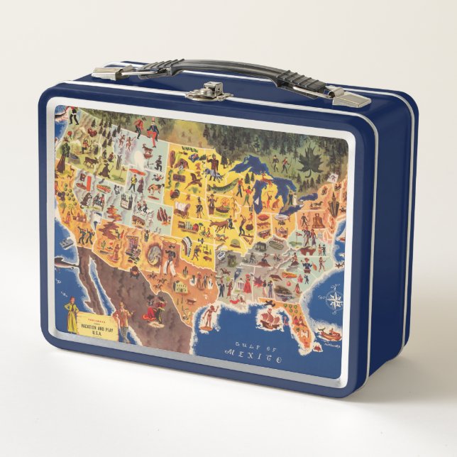 United States Map - Vacation and Play Metal Lunch Box (Front)