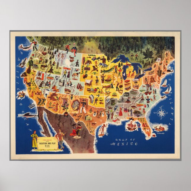 United States Map - Vacation and Play Poster (Front)