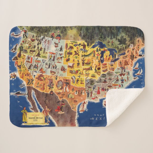 United States Map - Vacation and Play Sherpa Blanket (Front (Horizontal))