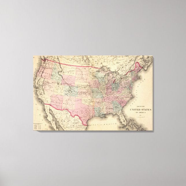 United States Map with Pony Express Route Canvas Print (Front)