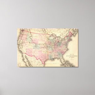 United States Map with Pony Express Route Canvas Print