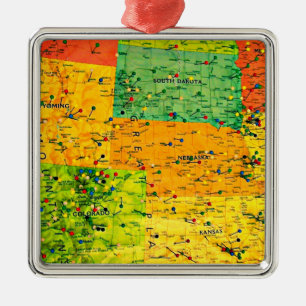 United States Map with Stick Pins Metal Tree Decoration