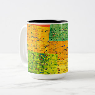 United States Map with Stick Pins Two-Tone Coffee Mug