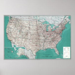 United States Maps, Printed Road Map Poster