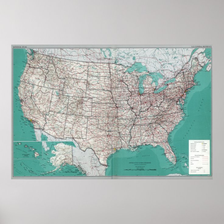 United States Maps, Printed Road Map Poster | Zazzle