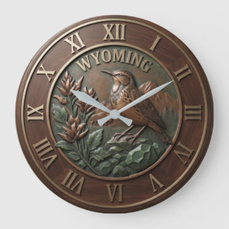 United States Meadowlark and Buffalo Nature Wood Large Clock