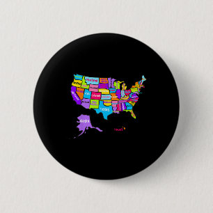 United States Of America Colourful Map With State 6 Cm Round Badge