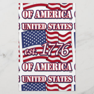 United States Of America est 1776 with USA Flag Stationery