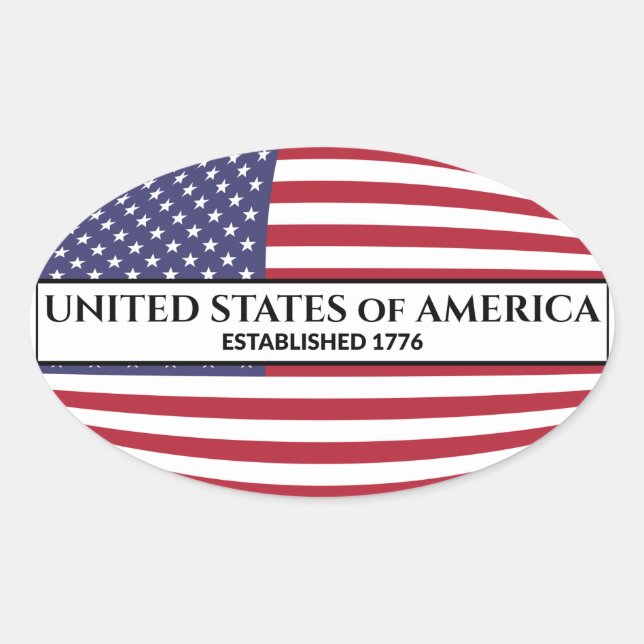 United States of America Established 1776 USA Flag Oval Sticker (Front)