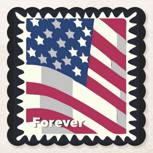 UNITED STATES OF AMERICA FLAG FOREVER STAMP PAPER COASTER (Front)