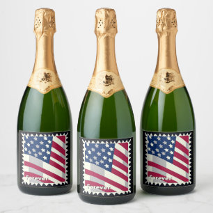 UNITED STATES OF AMERICA FLAG FOREVER STAMP SPARKLING WINE LABEL
