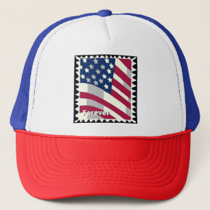UNITED STATES OF AMERICA FLAG FOREVER STAMP TRUCKER HAT