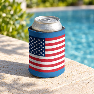 United States of America Flag Red White and Blue Can Cooler