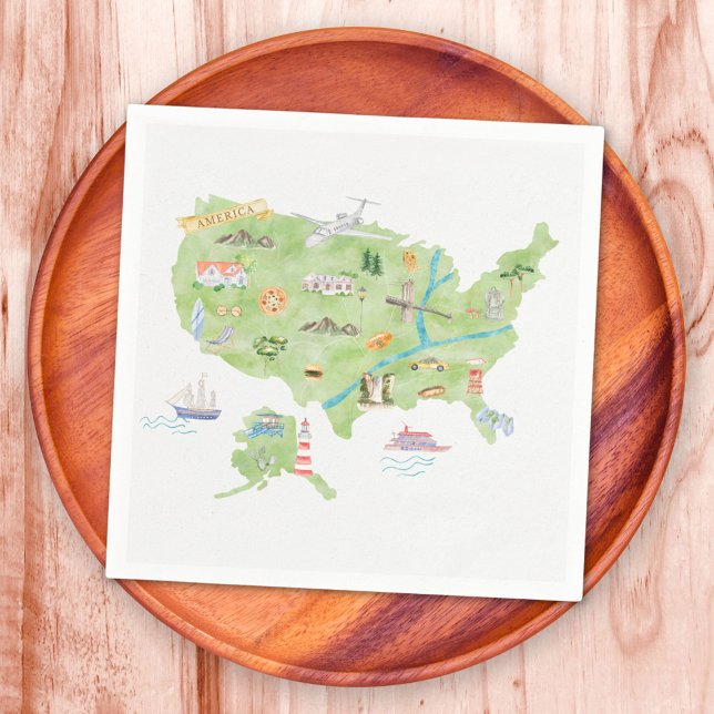 United States of America Illustrated Map Napkin (In situ)