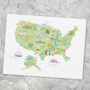 United States of America Illustrated Map Postcard