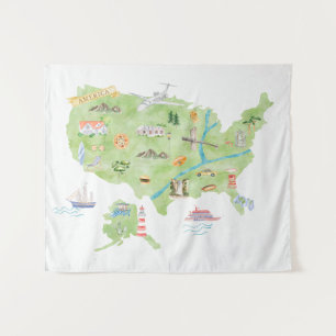United States of America Illustrated Map Tapestry