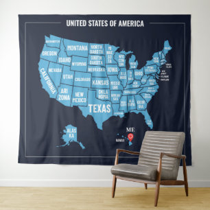 United States Of America Map Address Marker Tapestry