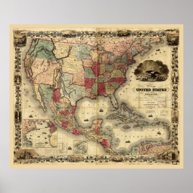United States of America Map by G. Colton (1850) Poster (Front)