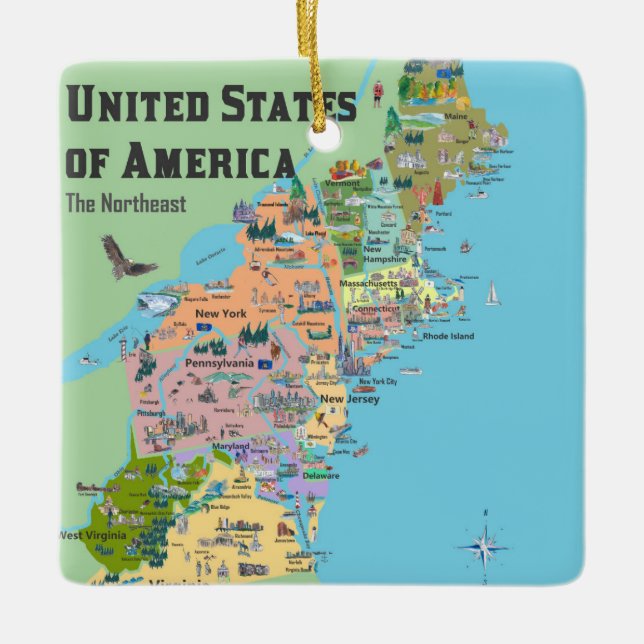 United States of America North East Map Ceramic Ornament (Front)