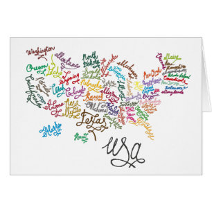 United States of America Script Text Map