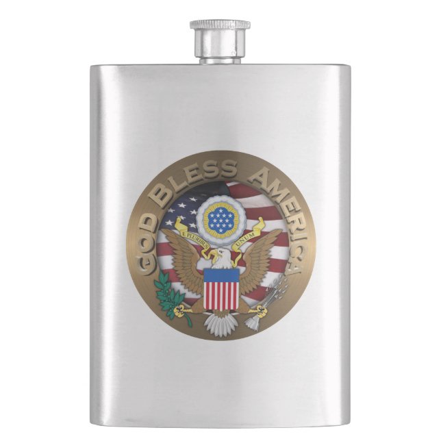 United States of America Seal - God Bless America Hip Flask (Front)