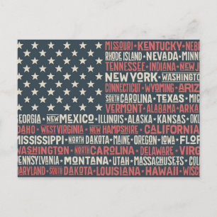 United States Of America  States & Capitals Postcard