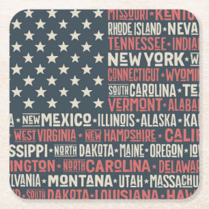United States Of America States & Capitals Square Paper Coaster