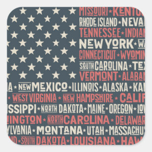 United States Of America  States & Capitals Square Sticker