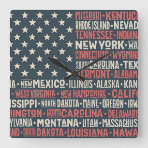 United States Of America  States & Capitals Square Wall Clock