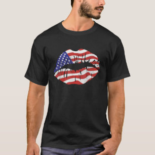 United States Of America USA American Flag Lips T-Shirt