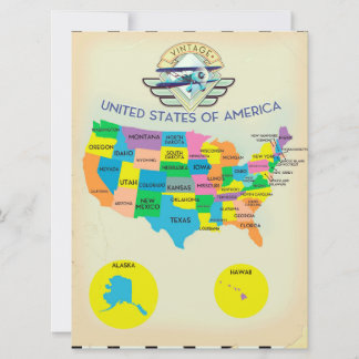 United States of America vintage style Map Invitation