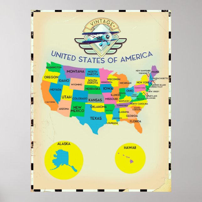 United States of America vintage style Map Poster (Front)