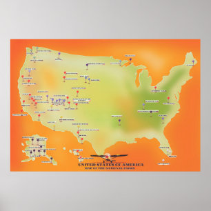 united states of american national parks map poster