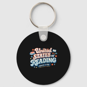 United states of reading patriotic book lover key ring