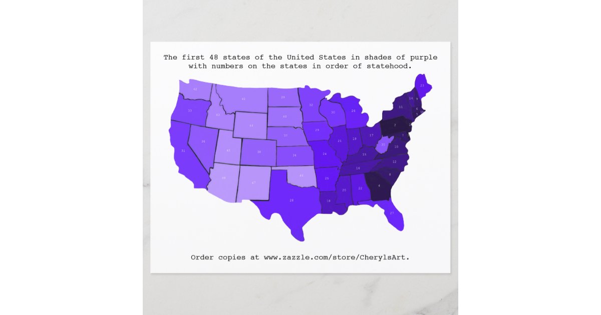 United States Order of Statehood Map with Numbers | Zazzle