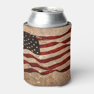 United States Patriotic USA Rustic American Flag Can Cooler