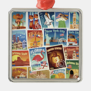 United States Postage Stamps Metal Tree Decoration