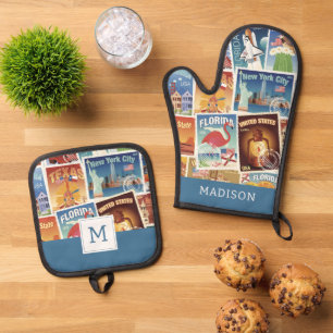 United States Postage Stamps Oven Mitt & Pot Holder Set