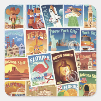 United States Postage Stamps Square Sticker