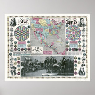 United States Presidents Map - 1859 Poster