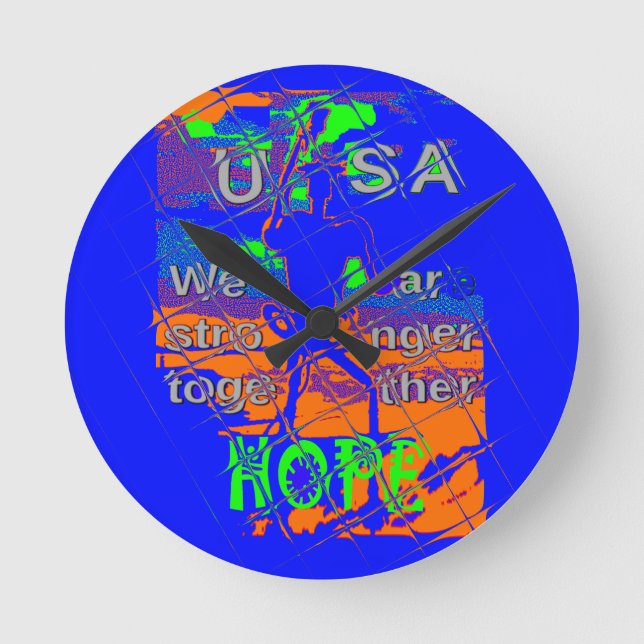United States Psychedelic Hope: Blue Unity Art Round Clock (Front)