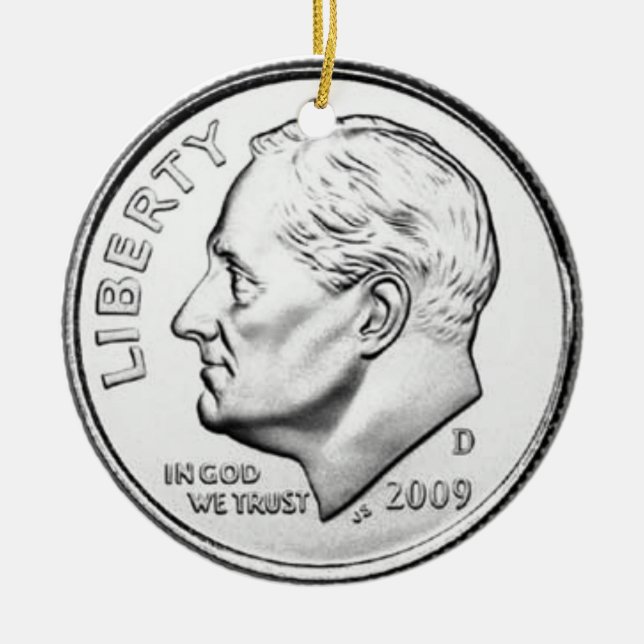 United States Roosevelt Dime Ceramic Tree Decoration (Front)