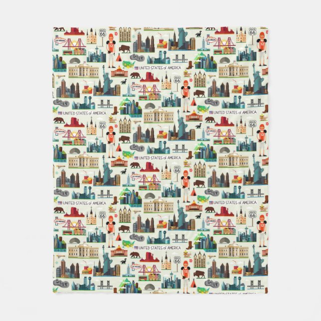 United States Symbols Pattern Fleece Blanket (Front)