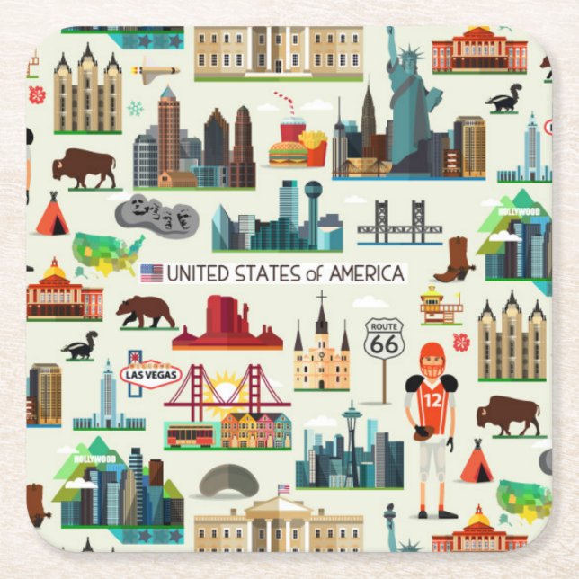 United States Symbols Pattern Square Paper Coaster (Front)