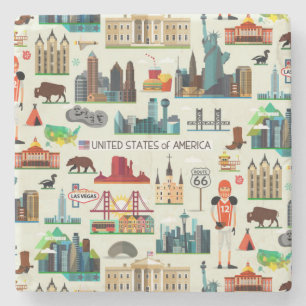 United States Symbols Pattern Stone Coaster