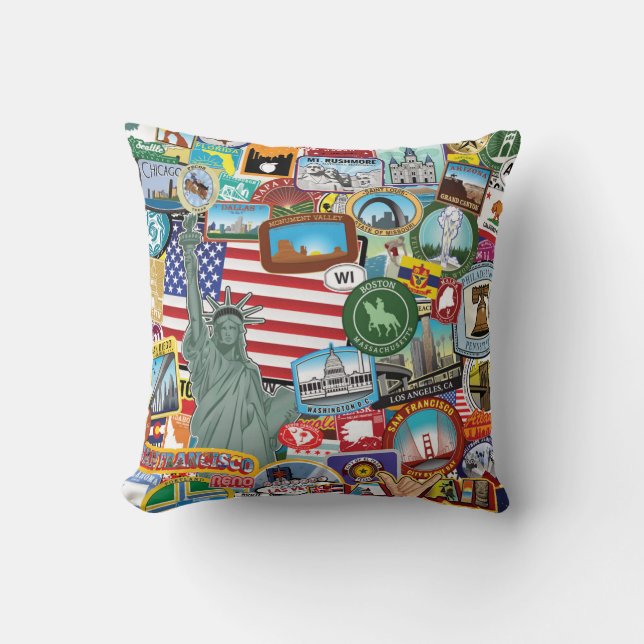 United States Travel Sticker Pattern Cushion (Front)