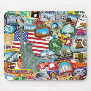 United States Travel Sticker Pattern Mouse Mat